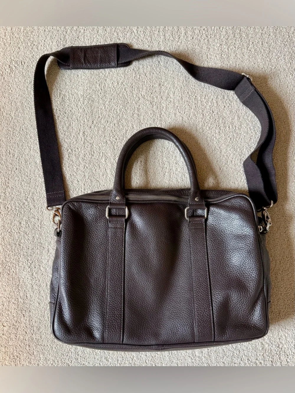 Cole Haan Dark Brown Leather Briefcase with Shoulder Strap